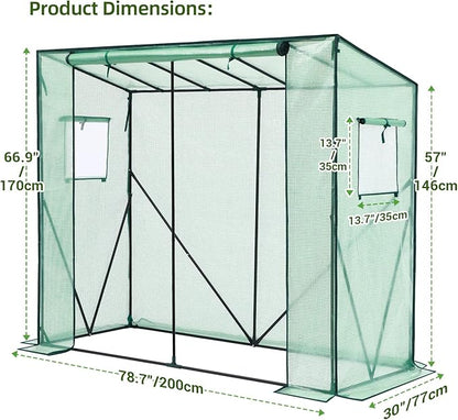 Lean to Greenhouse for Outdoors: Ohuhu Portable Tomato Green House Heavy Duty with Roll-Up Zippered Door, Tall Plastic Greenhouses for Outside Winter Plants Growing Shed for Backyard, 6.6x2.5x5.6 FT