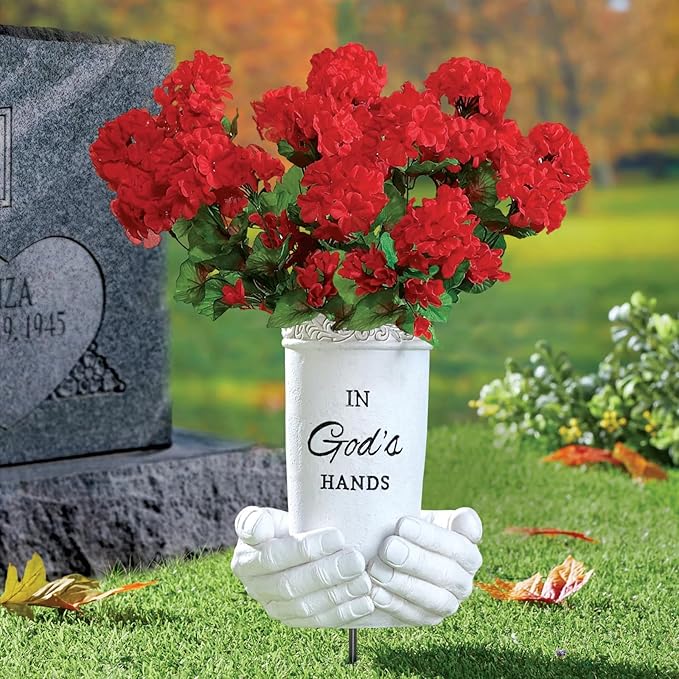 BAYN Grave Decorations for Cemetery, Hand Held Vases with Spikes for Garden Decorations Waterproof Garden Statues Memorial Gifts for Loss of Loved One