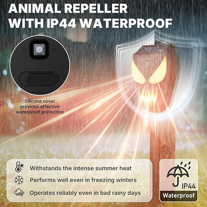 Solar Nocturnal Animal Repeller with Flickering Flame, Waterproof Solar Racoon Repellent Outdoor Coyote Deterrent for Fox, Raccoon, Skunk, Deer - Predator Light for Chicken Coop, Garden (Amber-2pack1)