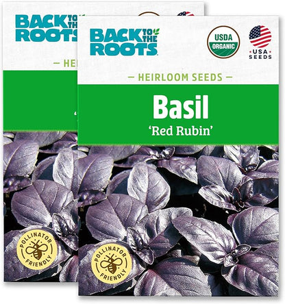 Back to The Roots 100% Organic Heirloom Seeds - Purple Red Basil Value Pack (600mg Total)