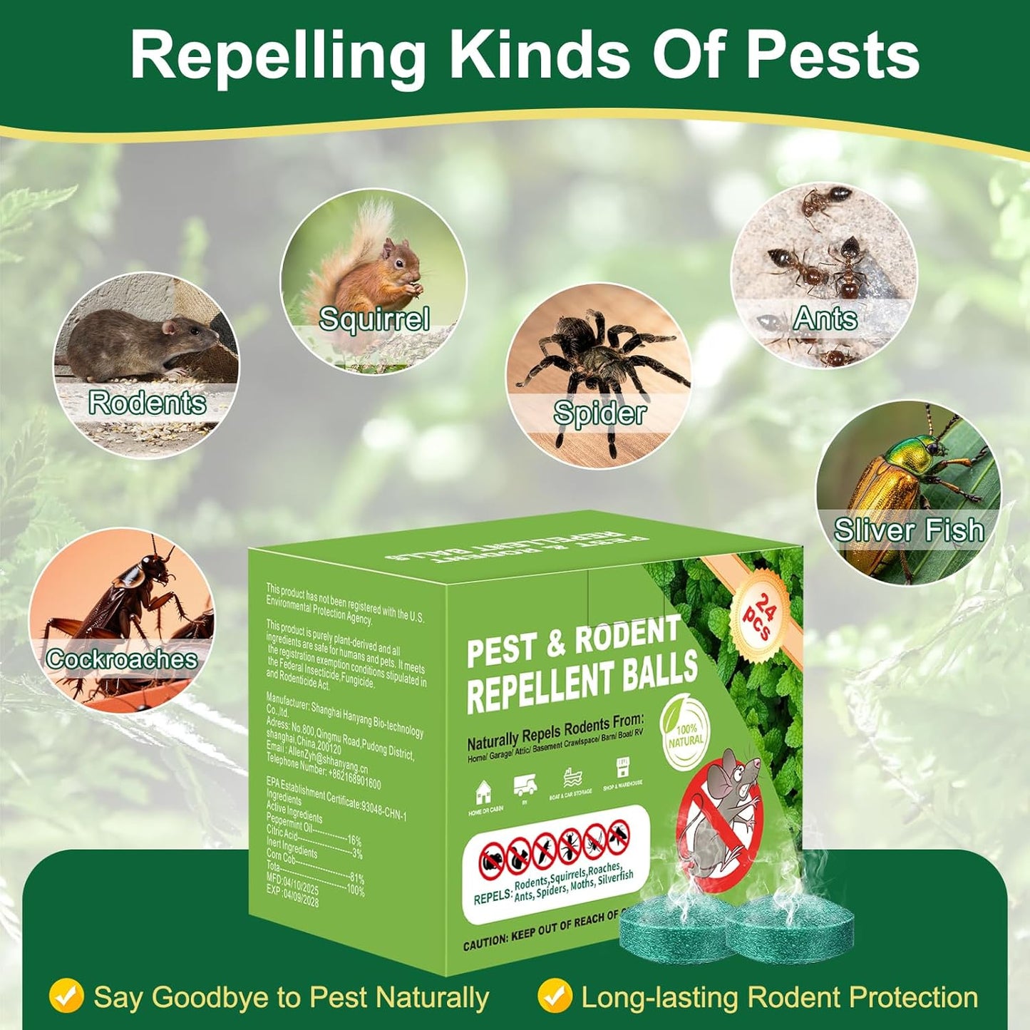 Mouse Rodent Repellent, Peppermint Oil Lemon Moth Balls for Rodents Outdoor and Indoor Use, Deterrent Rats Squirrel Mice Repellent for Car,Kitchen,Warehouse 24 Pack