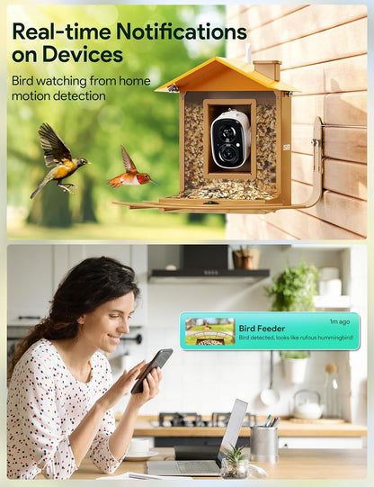 Osoeri Bird Feeder with Camera, Camera Bird Feeder for Outside, Solar-Powered, Smart AI Identify Birds, Auto Capture Video & Instant Arrival Alert, Ideal Gift for Family and Birdlover