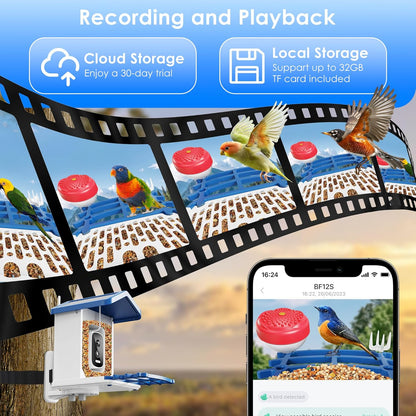 Smart Bird Feeder with 2.5K HD Camera – AI Bird Species Recognition, Solar-Powered, Live Alerts & Video Capture, Squirrel-Proof Outdoor Birdhouse, Gift for Nature Lovers