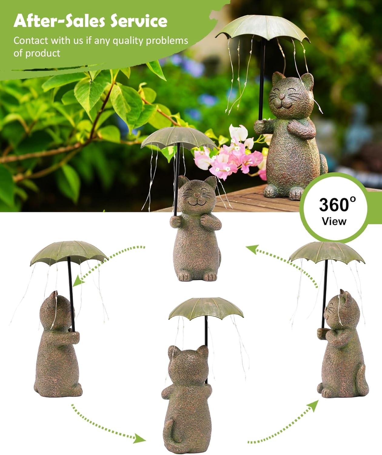 Nacome Solar Cat Garden Statues Outdoor Decor: Holding Umbrella with String Lights Patio Yard Lawn Outside Decorations - Birthday Gifts for Mom Grandma Women Sister(Copper)