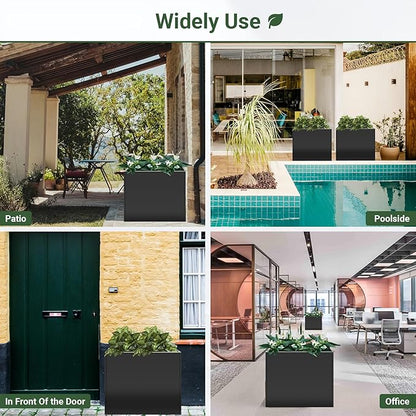 Metal Planter 30" x 12" x 24", Tall Box With Removable Insert Shelf, Black Steel Heavy Duty for Porch, Garden, Patio, Yard