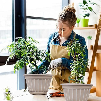 FGstyle 4 Pack Flower Pots,8 Inch Plants Pot,Planters Pot with Drainage Hole & Saucer,Modern Planters for Indoor Outdoor Plants,Decorative Resin Garden Pots for Outdoor Indoor Home Plants (Beige)