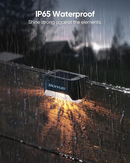 JACKYLED 12 Pack, Step Lights Waterproof LED Solar Power Outdoor Fence Light for Deck Stair Railing, Outside Lighting for Wall Garden Backyard Patio Balcony Decor