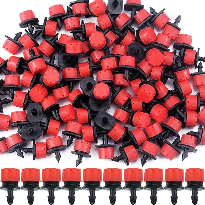 150 Pcs Adjustable Micro Drip Irrigation Sprinklers 1/4 Inch Universal 8-Hole Flow Dripper Garden Irrigation Nozzles for 4mm/7mm Tube Watering System (Red)