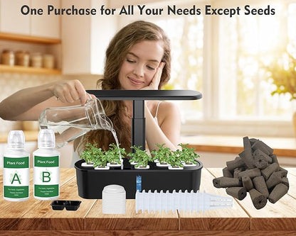 Hydroponics Growing System Kit 12 Pods Indoor Garden, Hydroponic Indoor Herb Garden Kit with Grow Light, Smart in Door Gardening, Adjustable Height, Auto Timer, Quiet Pump, Gift for Mom Women, Black