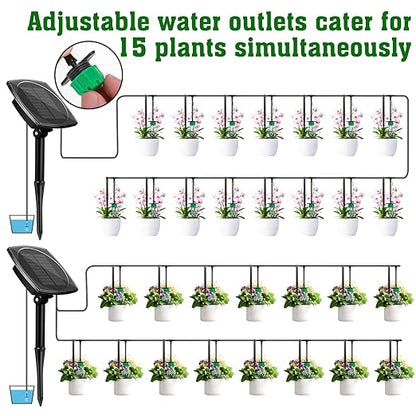 Solar Drip Irrigation System for Garden, Automatic Drip Irrigation Kits,Plants Self Watering Devices for Vacation,Solar Powered Water Pump for Potted Plants,Raised Beds,Greenhouse (15 Pots)