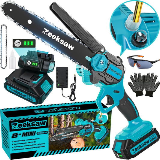 8 Inch Electric Chainsaw Cordless With Auto Oiler, Seniors Friendly Batteries Powered Hand held Chain saw Kit, Automatic Chain Tensioning & Auto Oiler For Tree Branches, Courtyard, And Garden