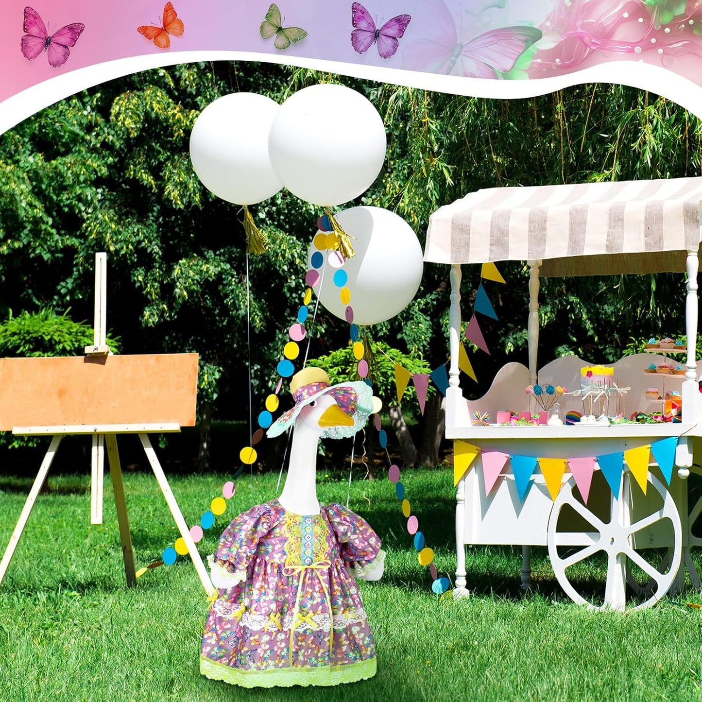 Suzile Porch Goose Outfit Pastel Butterfly Clothes for 23" High Cement or Plastic Goose Costume Dresses for Yard Lawn Outdoor Garden Patio Statue Holiday Spring Decor