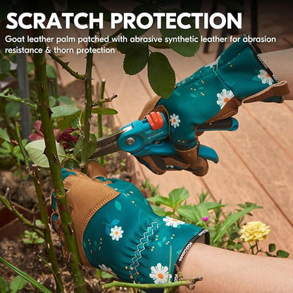 Vgo... 1Pair Gardening Gloves for Women, Goatskin leather Thorn Proof Working Gloves for Weeding, Digging, Raking, Pruning and Planting,Touchscreen(S,Dark Green,GA7471)