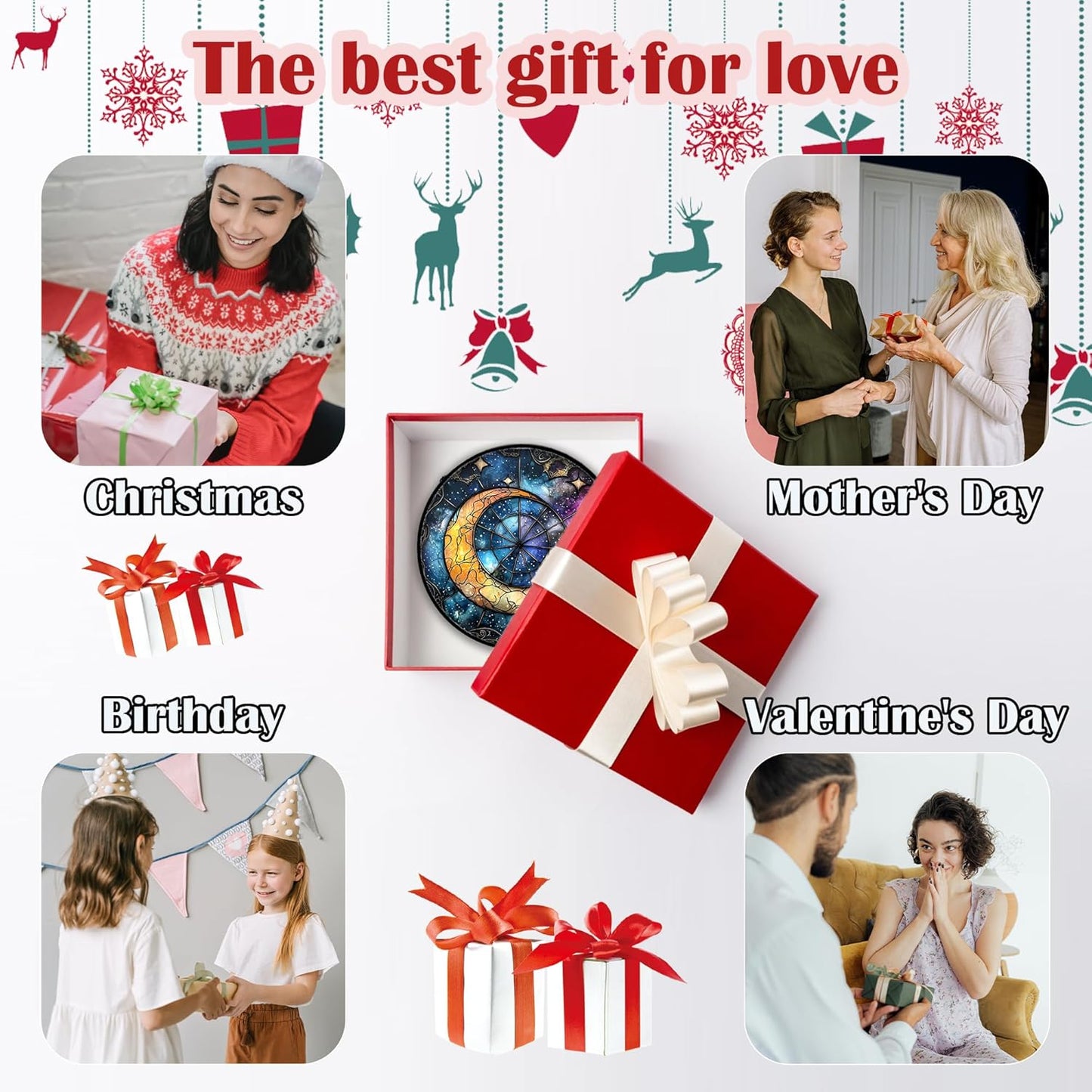 Stained Glass Window Hanging, Blue Starry Sky Moon Astrolabe Suncatcher for Doors Home Sun Catchers Decoration and Christmas, Mother's Day Birthday Gifts for Women, Men, and Mom 7.8 in