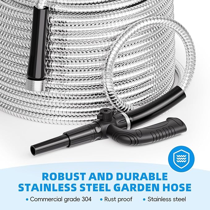 SPECILITE Metal Garden Hose 100ft Heavy Duty 304 Stainless Steel Water Pipe for Yard, Outdoor - Durable, Tough & Flexible, Kink & Tangle Free, Pet-proof, Puncture Resistant with Independent Grip