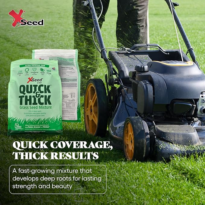 X-Seed Ultra Premium Quick and Thick Lawn Seed Mixture – Rapid Germination for Any Lawn, Dense Coverage in Sun to Shade, High-Traffic Areas, Fescue, Kentucky Blue, & Perennial Ryegrass Blend, 7lb Bag