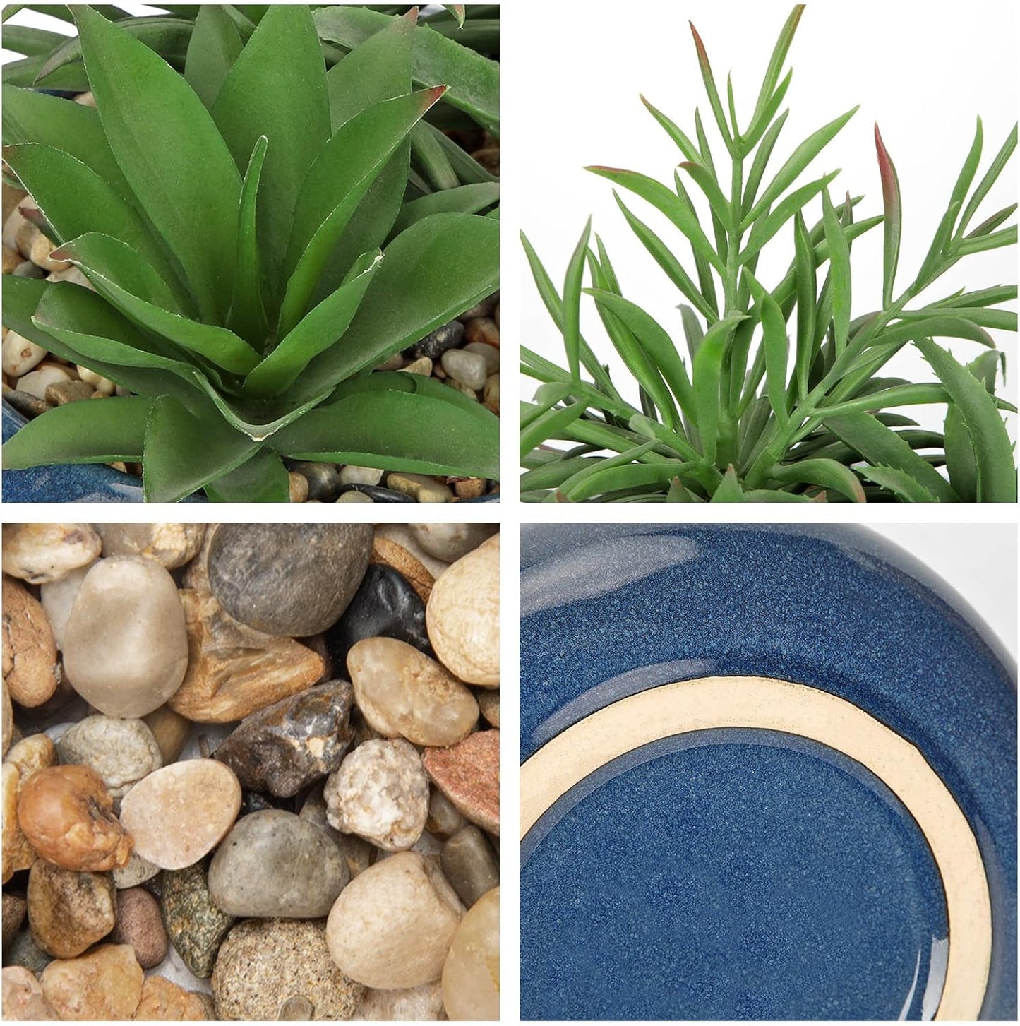 Hollyone Large Artificial Succulents Plants with Blue Vase Faux Succulents Fake Succulent Potted Plant in Ceramic Pot for Home Decor Office Desk Bathroom Living Room Indoor & Outdoor Decorations