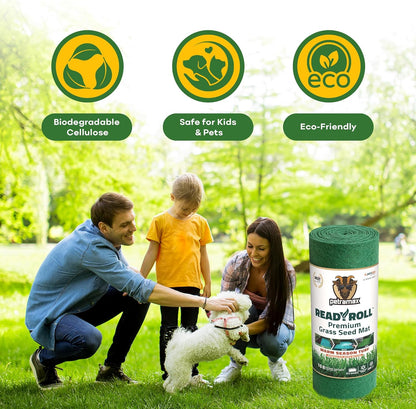 Petramax ReadyRoll Biodegradable Grass Seed Mat for Lawn (54 ft.) - All Year Green 3-in-1 Tall Fescue & Kentucky Grass Seed Rolls w/Mulch & Fertilizer - Lawn Repair Patch - Just Roll, Water, Grow