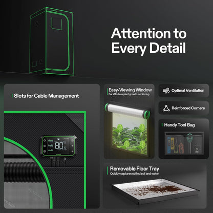 VIVOSUN S336 3x3 Grow Tent, 36"x36"x72" High Reflective Mylar with Observation Window and Floor Tray for Hydroponics Indoor Plant for VS2000/VS3000