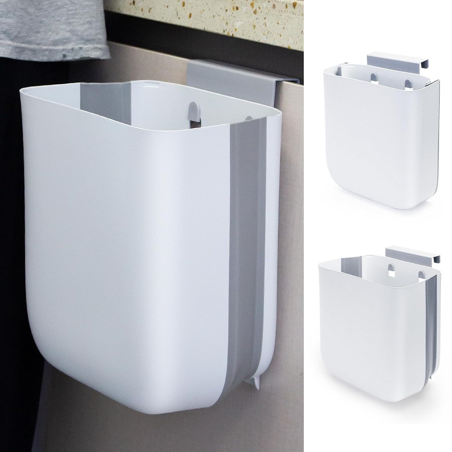 Soddeph 3.2 Gallon Foldable Hanging Trash Can for Cabinet Door,Kitchen Compost Bin,Wall-Mounted Plastic Garbage Can for Countertop or Under Sink, Bathroom and RV,No Lid (White)