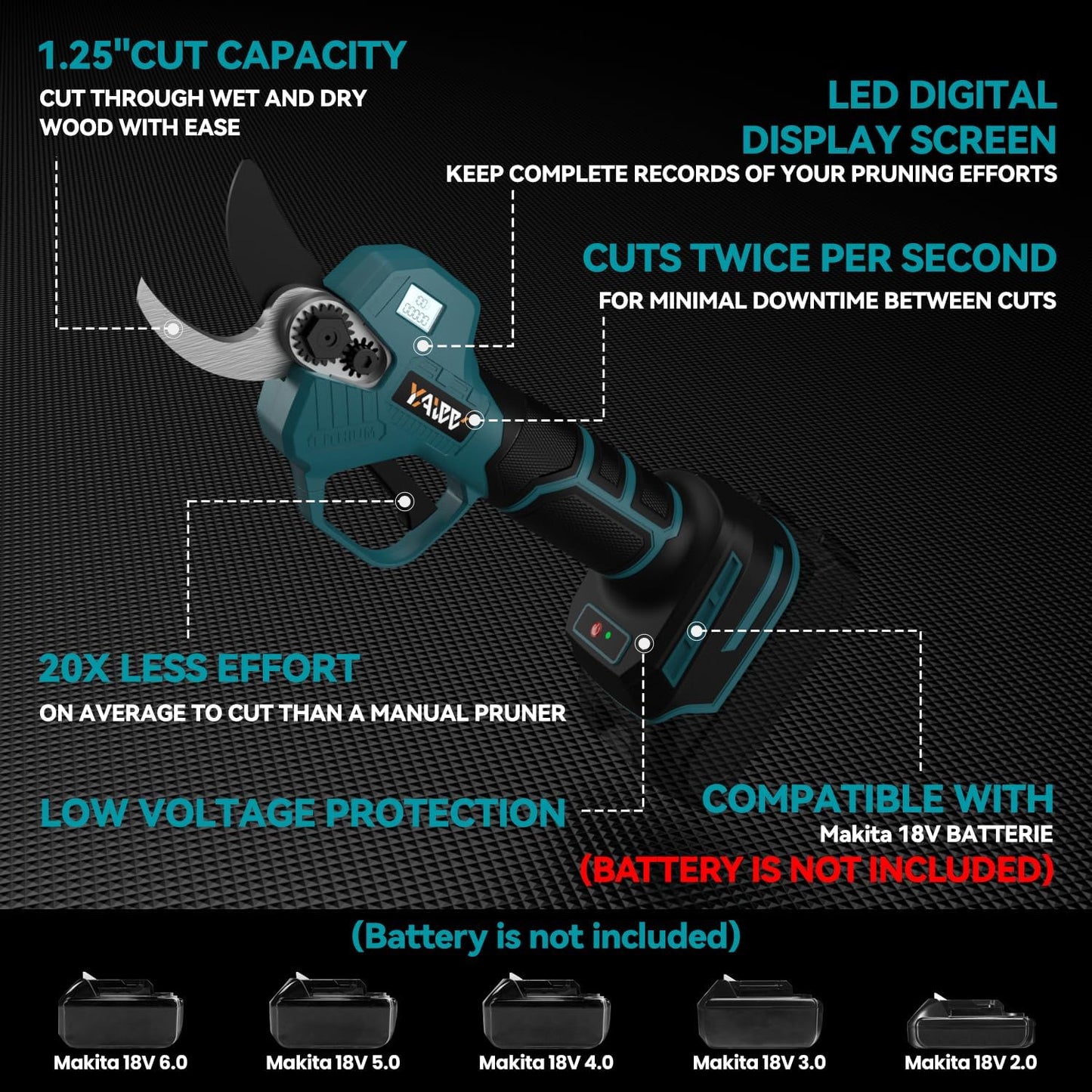 Brushless Electric Pruning Shears for Makta 18V Battery, Portable Cordless Pruning Shears with LCD Display＆SK5 Blades, Adjustable Cutting Diameter 0.8-1.2 Inch for Gardening Tree Pruning(NO Battery)