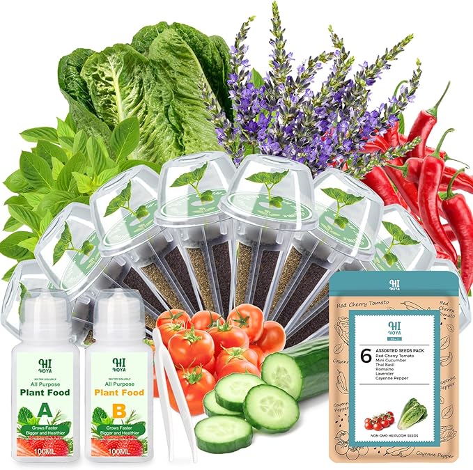 Assorted Seed Pods for All Hydroponics Growing Systems, 8 Pods with 600+ Seeds of Romaine, Basil, Cherry Tomato, Cucumber, Cayenne Pepper and Lavender