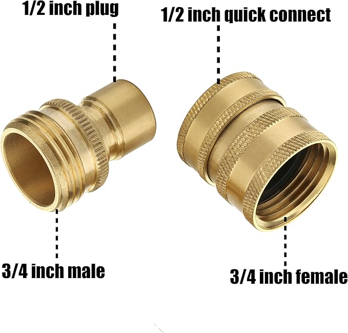 M MINGLE Garden Hose Quick Connect Fittings, 3/4 Inch GHT Solid Brass, Quick Connector Set, 2-Pack