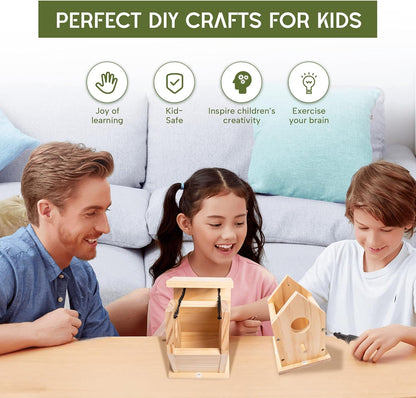 HPC Decor 2 Pack Bird Houses for Outside w/Chain,Natural Wooden Birdhouses Kit for Outdoors w/Predator Guard,Hanging DIY Bird House Kit & Woodworking Adult Crafts,Hummingbird,Birdhouse Kits for Kids