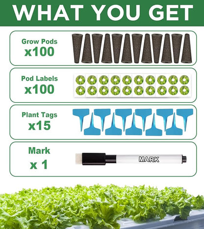 216 pcs Seed Pods Kit for Aerogarden, Grow Sponges for Hydroponics Growing System, Grow Pods for Aerogarden Kit with 100 Hydroponic Grow Sponges, 100 Pod Labels, 15 Plant Tags, 1 Mark Pen, Blue
