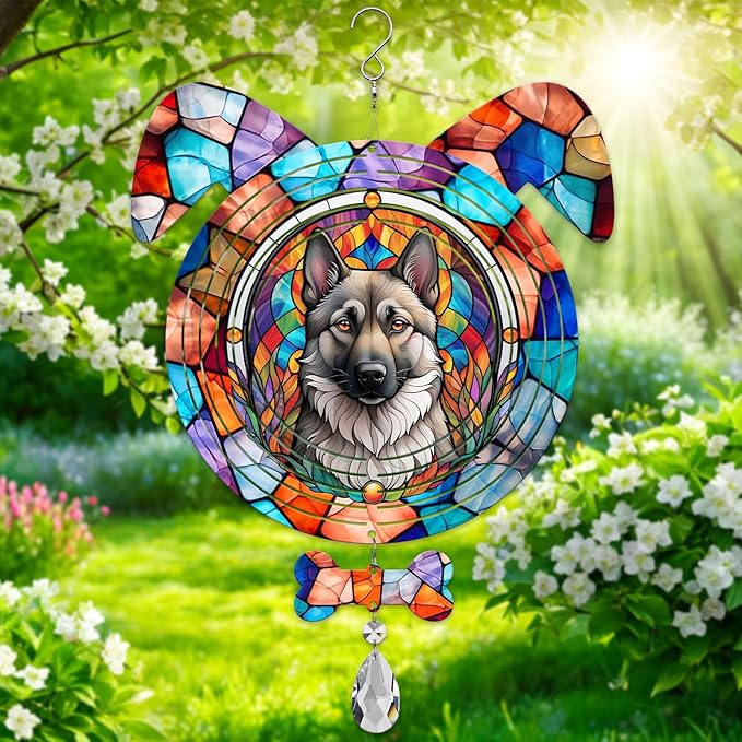 Norwegian Elkhound Dog Ears Wind Spinner, Norwegian Elkhound Wind Spinner Hanging for Yard and Garden