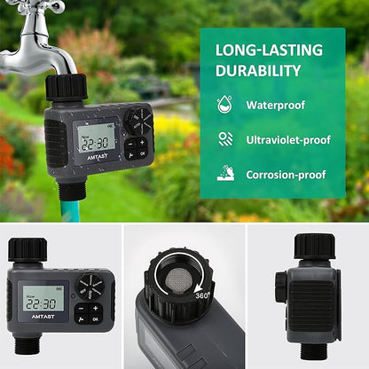 Sprinkler Timer Programmable Garden Hose Faucet Timer with Rain Delay/Manual/Automatic Drip Irrigation Function Watering System for Yard Crops Lawns Pool (1 Outlet, Black)