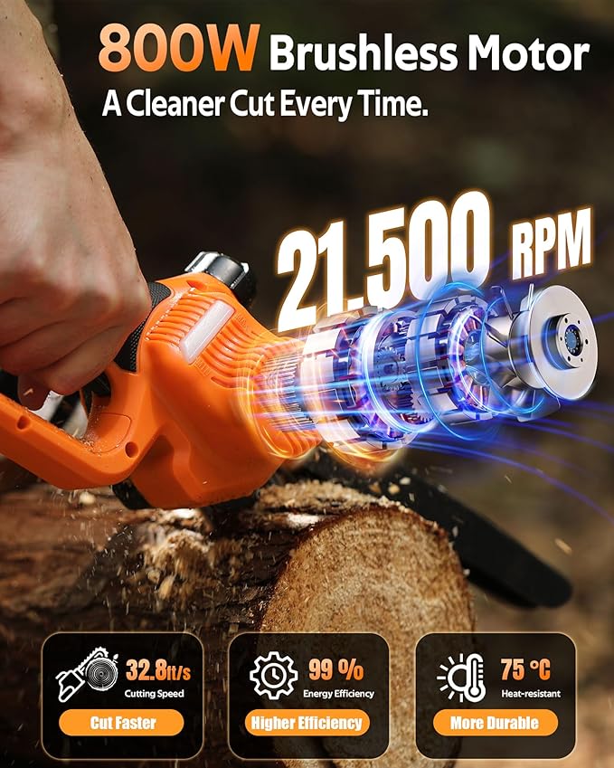 [2-in-1] 8" & 6" Chainsaw Cordless with 2x3.0AH Batteries - Powerful Brushless Electric Mini Chain Saw Set (4 Chains& 2 Bars), Christmas Gardening Tools Gifts for Husband Dad Mom Father Men