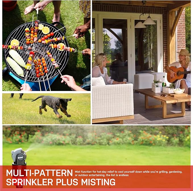 Eden 94150 Multi-Pattern Turbo Gear Drive Metal Tripod Sprinkler Plus One-Direction Misting System w/Quick Connect Starter Kit, 360 Degree Coverage