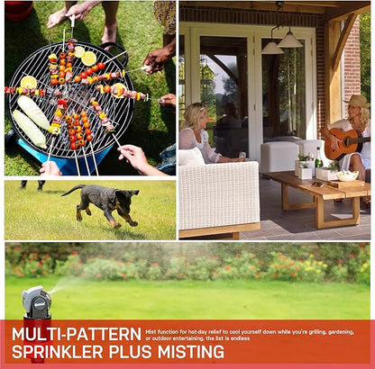 Eden 94150 Multi-Pattern Turbo Gear Drive Metal Tripod Sprinkler Plus One-Direction Misting System w/Quick Connect Starter Kit, 360 Degree Coverage