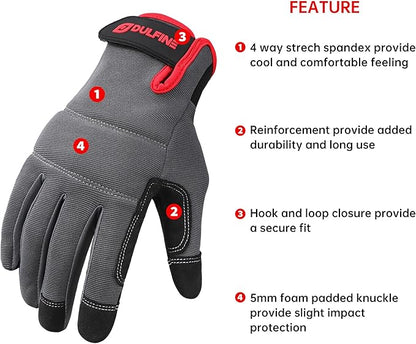 DULFINE Flex Grip Mechanic Work Gloves for Men,Black and Red Utility Safety Working Gloves Touch Screen,Excellent Grip,Ideal for Working on Cars and Outdoor Jobs(XX-Large)