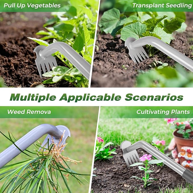 Walensee Weed Puller Tool, Portable Garden Weed Pulling Tool,Upgraded Durable Garden Weeder with 5-Tine Manganese Steel&Rubber Handle for Vegetable Gardening, Backyard Planting & Uprooting Weeding