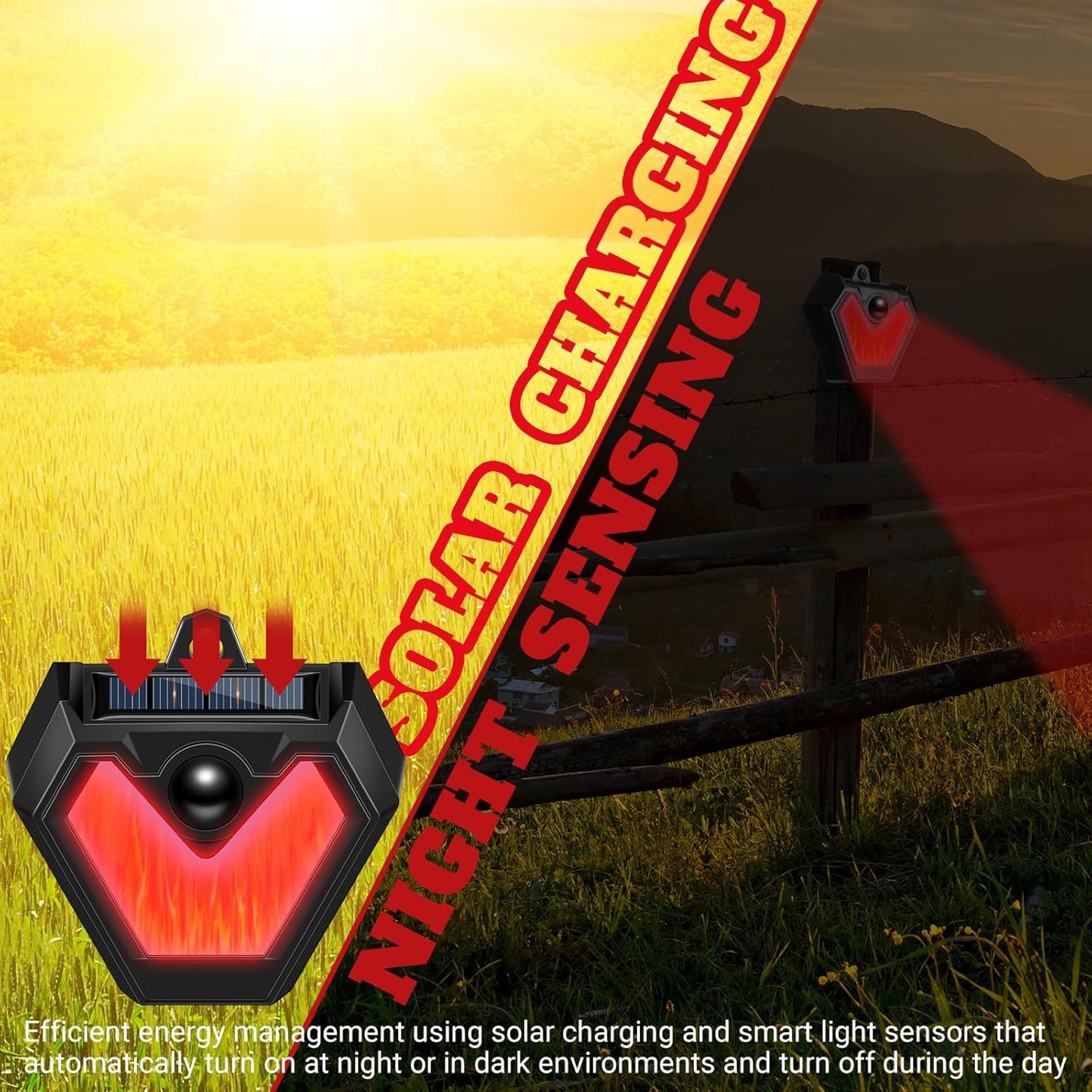 Qualirey 4 Pcs Upgraded Solar Nocturnal Animal Repeller Flickering Flame Outdoor Animal Repellent Motion Activated Coyote Deterrent Light for Skunk Deer Chicken Coop Farm Garden Yard(Red Light)