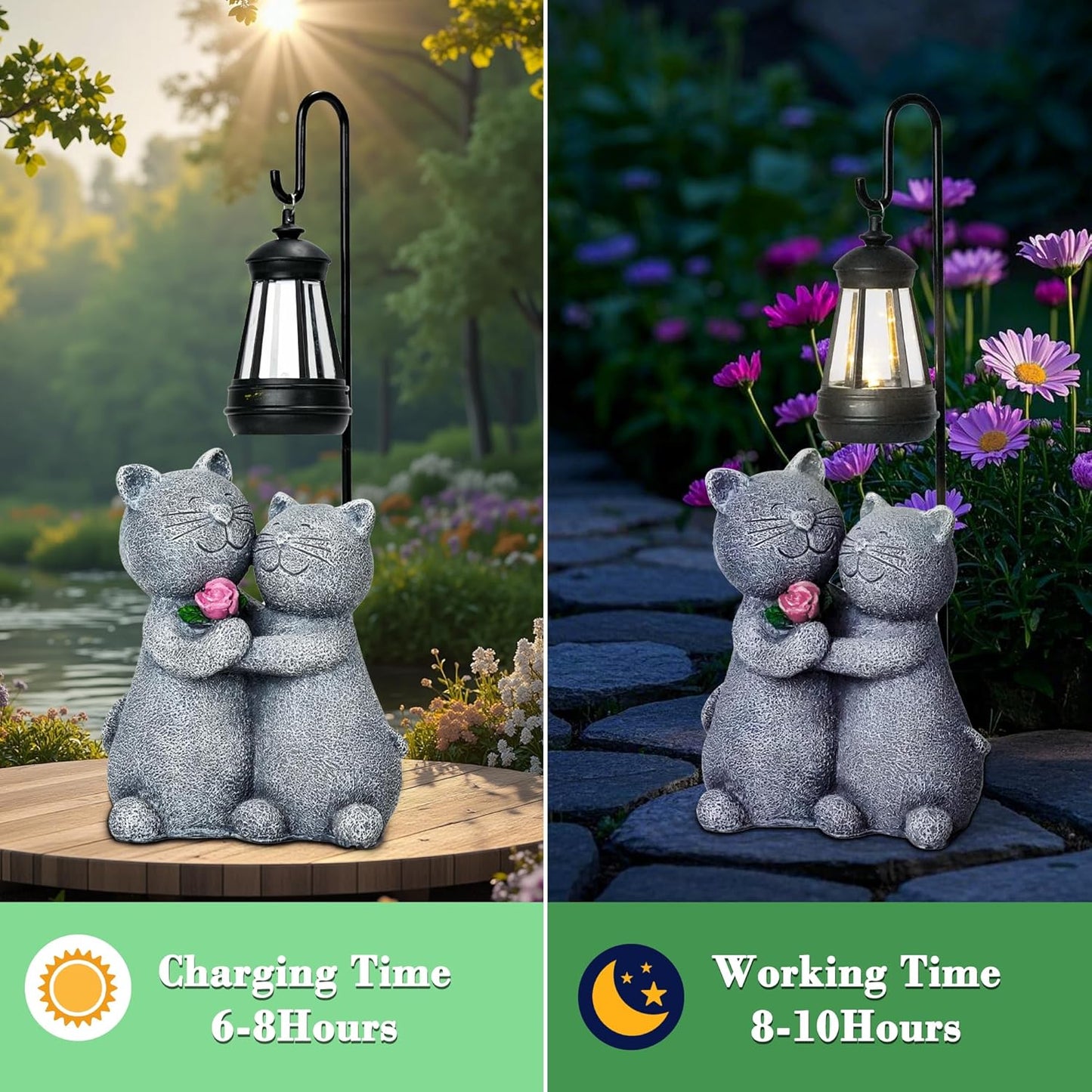 Outdoor Cat Garden Statues with Solar Lantern, Solar Lantern Cat Figurines Decor for Yard, Lawn, Porch & Patio, Unique Housewarming/Birthday Gifts for Women