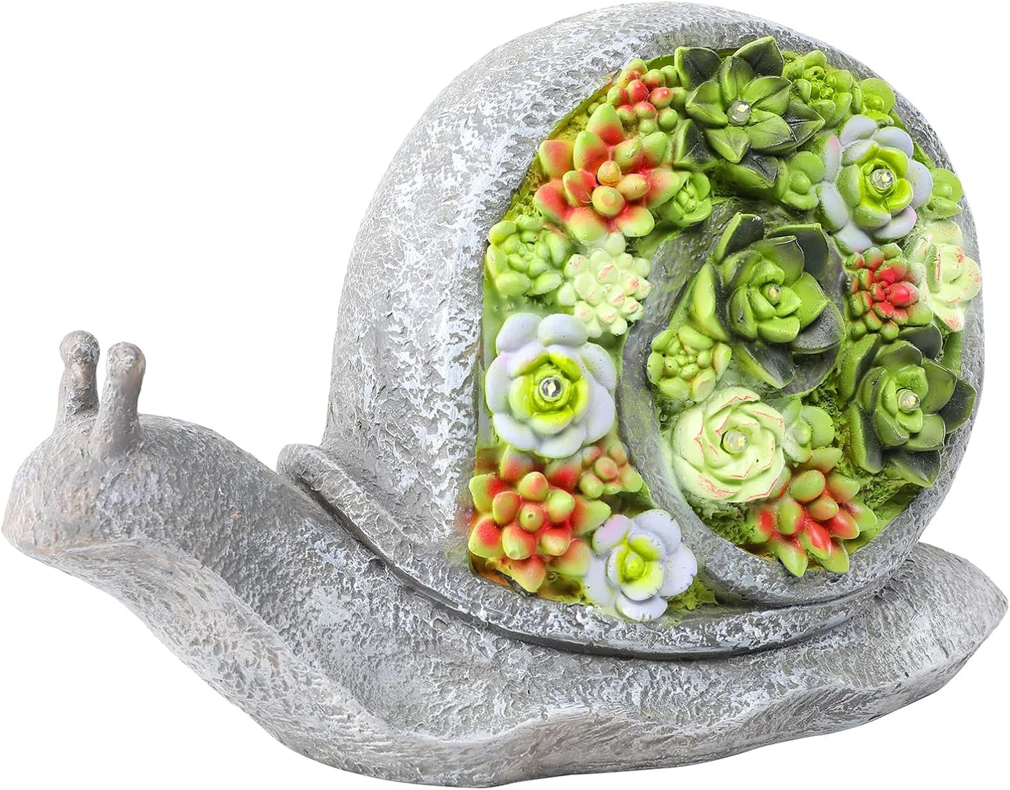 Solar Garden Statues Snails Figurine with Succulent and LED Lights - Garden Snails Statues Decorations for Yard, Outside, Patio, Balcony - Gardening Housewarming Birthday Gifts