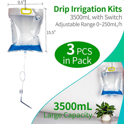 3.5L Plant Self Watering Bags with Adjustable Flow Regulators & Hooks,Automatic Plant Waterer, Plant IV Water Bags, Vacation Plant Watering System for Indoor Plant Life Support, 3Pcs