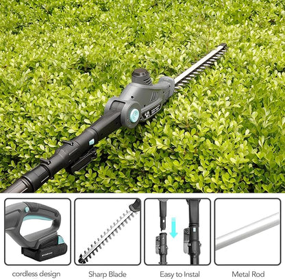 20V Cordless Telescopic Pole Hedge Trimmer Long Reach Extendable Hedge Cutter - 1x 2.0AH Battery, Shoulder Strap, Fast Charger - for Hedges, Branches