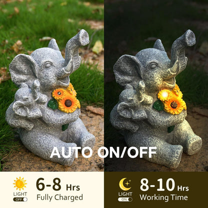 Elephant Gifts for Women, Solor Garden Statue, Elephant and Sunflower Figurine with Lights, Outdoor Decorations for Yard Backyard Patio Porch, Gifts for Mom Daughter Grandma Friend Gardener