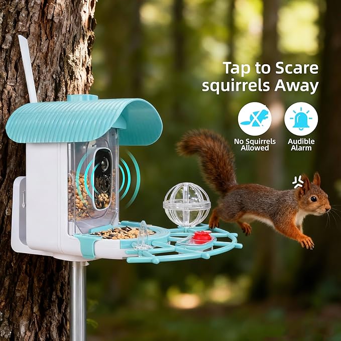 Bird Feeder with Camera, Smart Bird Cam with AI Identify BirdSpecies, Auto Record BirdVideo, Instant Notifications, 2K Video Live Stream Camera with Solar Panel for Birds Lover (Blue)