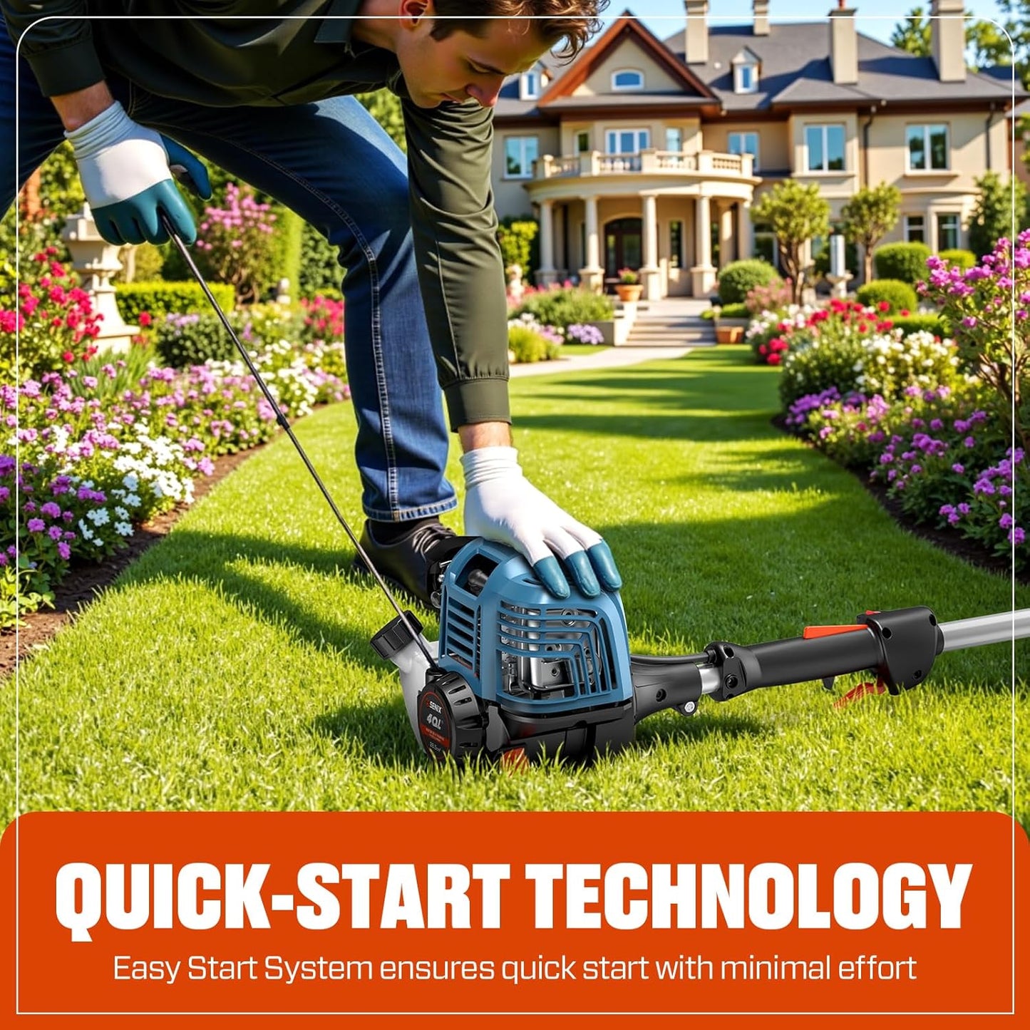 SENIX 17-inch 26.5 cc Gas Weed Wacker, Bump Feed, Straight Shaft, with Shoulder Strap, 4-Cycle Grass String Trimmer