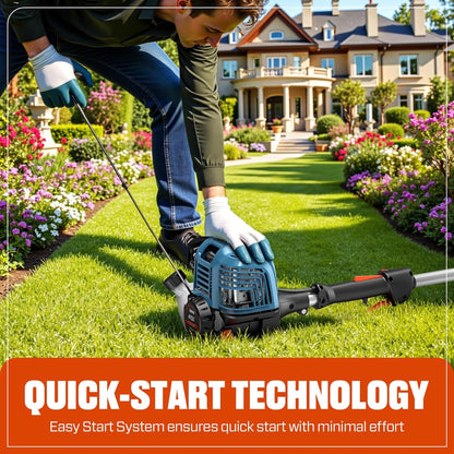 SENIX 17-inch 26.5 cc Gas Weed Wacker, Bump Feed, Straight Shaft, with Shoulder Strap, 4-Cycle Grass String Trimmer