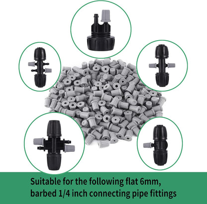 60 Pcs 1/4 Inch Barbed Connector End Caps Rubber Plugs for 1/4 Inch Irrigation Tubing System