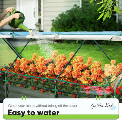 Quictent Raised Garden Bed Galvanized Raised Beds for Gardening Vegetables with Cover 8x4x1 ft Metal Planter Box Outdoor Use (Clear)