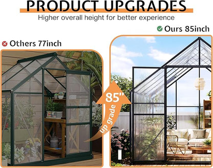 Jocisland 8x11.5x7 FT Polycarbonate Greenhouses for Outdoors, 2 Top-Opening Windows, 2 Swing Doors, Aluminum Walk-in Heavy Duty for Outdoor Use, Backyard Garden, Black