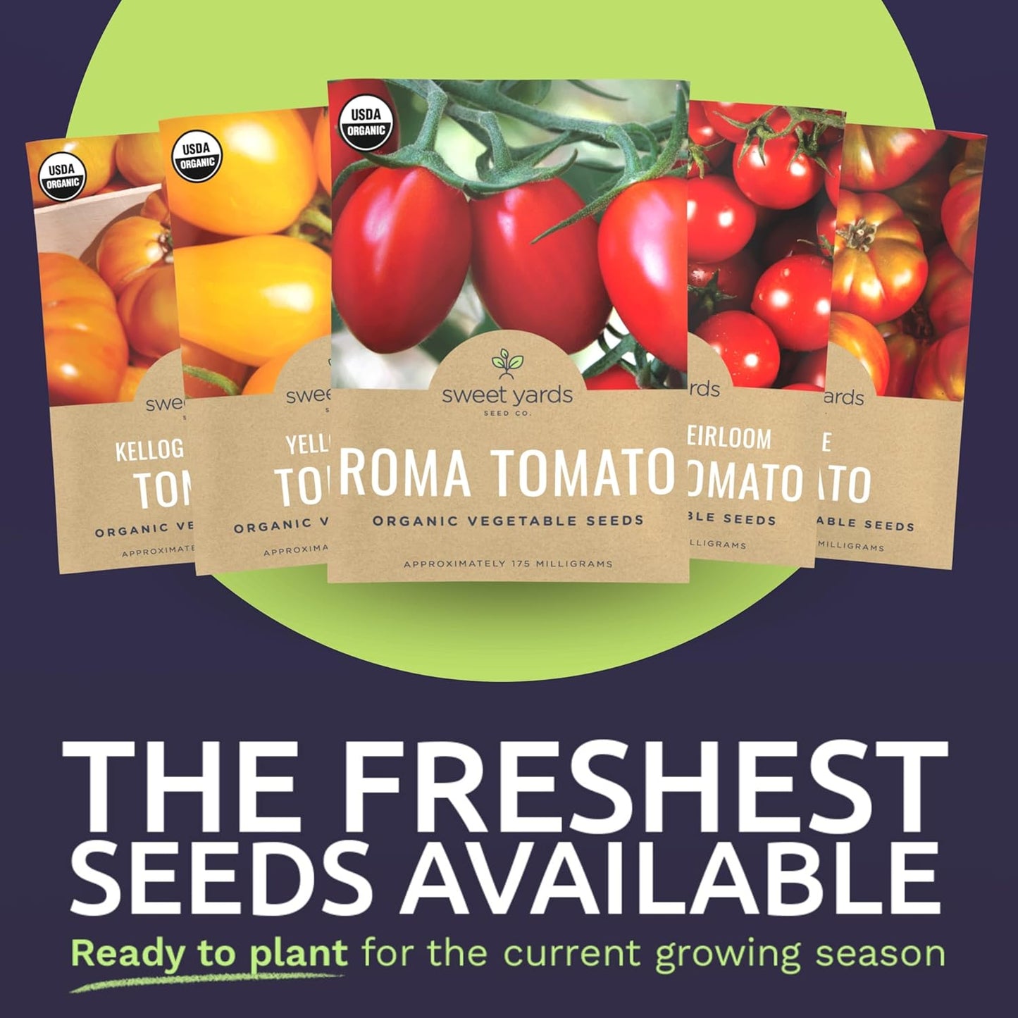 Organic Tomato Seeds Variety Pack - 9 Individual Packs - 2025 Season - Roma, Cherry, Black Krim, Yellow Pear, Pineapple and More! for Indoor & Outdoor Planting (Non-GMO, Certified Organic)