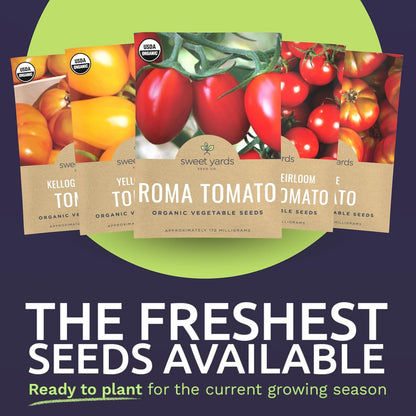 Organic Tomato Seeds Variety Pack - 9 Individual Packs - 2025 Season - Roma, Cherry, Black Krim, Yellow Pear, Pineapple and More! for Indoor & Outdoor Planting (Non-GMO, Certified Organic)